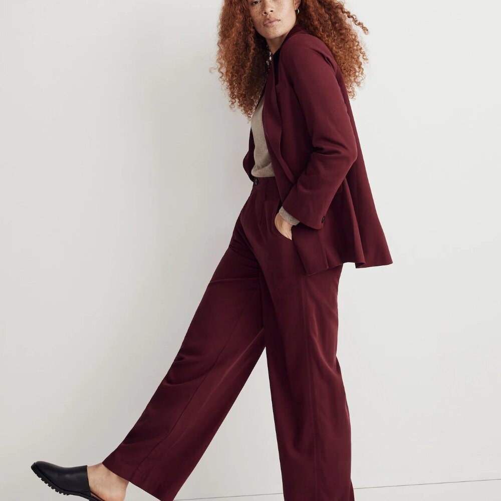NWT MADEWELL Caldwell Drapeweave Double Breasted Blazer Jacket in CABERNET XS - Picture 2 of 7